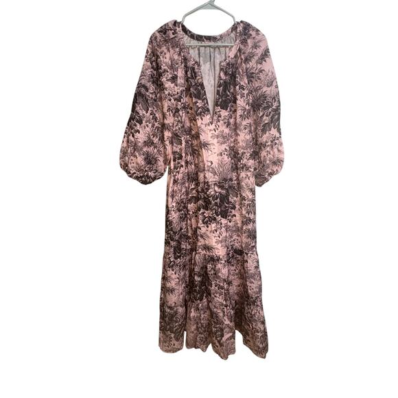 Tuckernuck Pink Black Pressed Powder Toile Lyles Dress Maxi Cottagecore Prarie - Picture 2 of 16